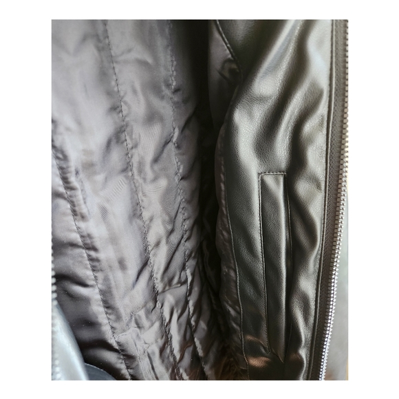 Cole Haan Collared Open Bottom Faux Leather JacketIn Black Size|L New• - Picture 4 of 7